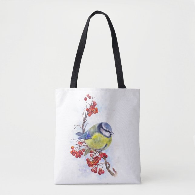 Watercolor winter titmouse bird illustration branc tote bag (Front)