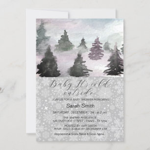 Watercolor Winter Tree Forest Baby Shower  Holiday Card