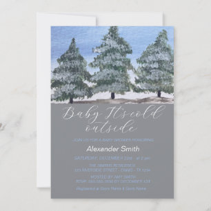 Watercolor Winter Tree Forest Boy Baby Shower Holiday Card