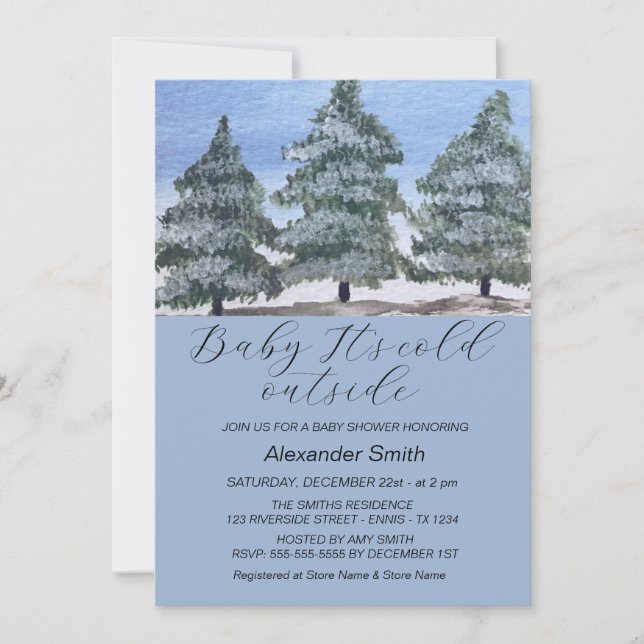 Watercolor Winter Tree Forest Boy Baby Shower  Invitation (Front)