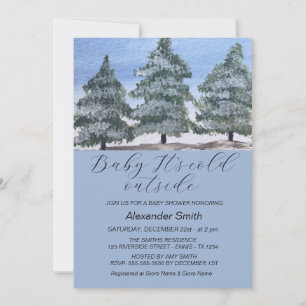 Watercolor Winter Tree Forest Boy Baby Shower  Invitation