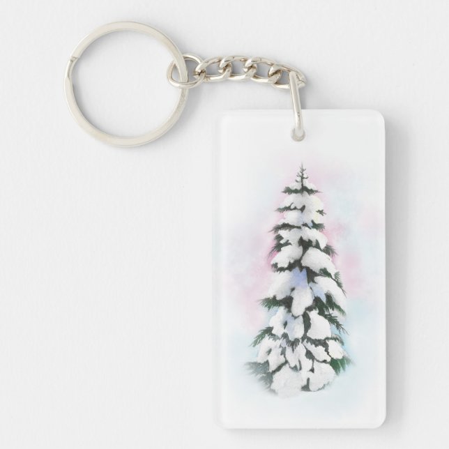Watercolor Winter Tree Key Ring (Front)