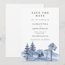 Watercolor Winter tree & Mountain lands Wedding