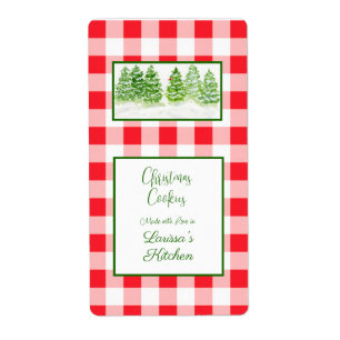 Watercolor Winter Tree Red Check COOKIES with Love