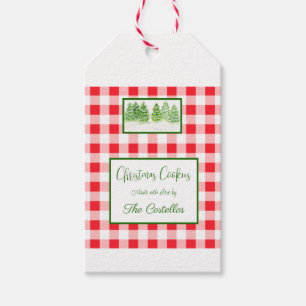 Watercolor Winter Trees Red Check COOKIES Gift Tags
