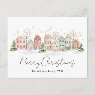 Watercolor Winter Village Family Christmas Card