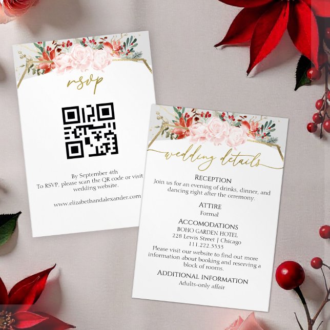 Watercolor Winter Wedding Details | RSVP | QR Code Enclosure Card (Creator Uploaded)