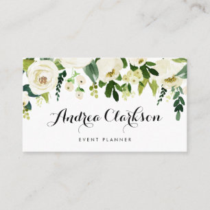 Watercolor Winter White Flowers Garland Business Card