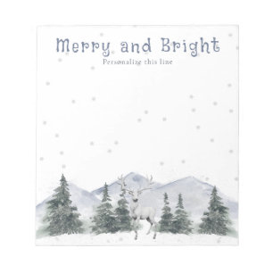 Watercolor Winter White Reindeer Personalized Notepad