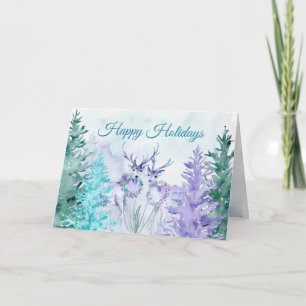 Watercolor Winter Wonderland Happy Holidays Holiday Card