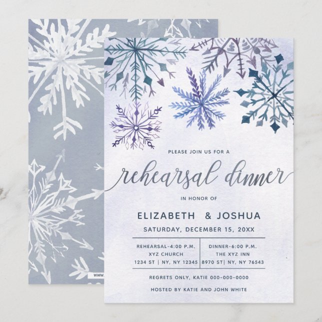 Watercolor Winter Wonderland rehearsal dinner Invitation (Front/Back)