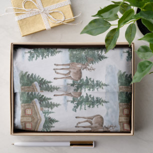 Watercolor Winter Wonderland Rustic Barn Christmas Tissue Paper