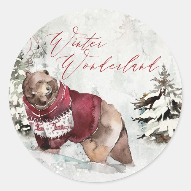 Watercolor Winter Wonderland Rustic Christmas Classic Round Sticker (Front)