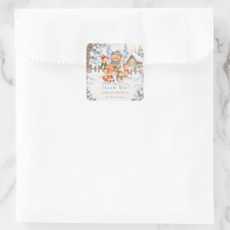 Watercolor Winter Woodland Animals 1st Birthday Square Sticker