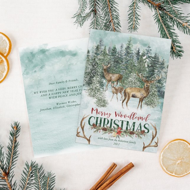 Watercolor Winter Woodland Christmas Deer Holiday Card (Creator Uploaded)