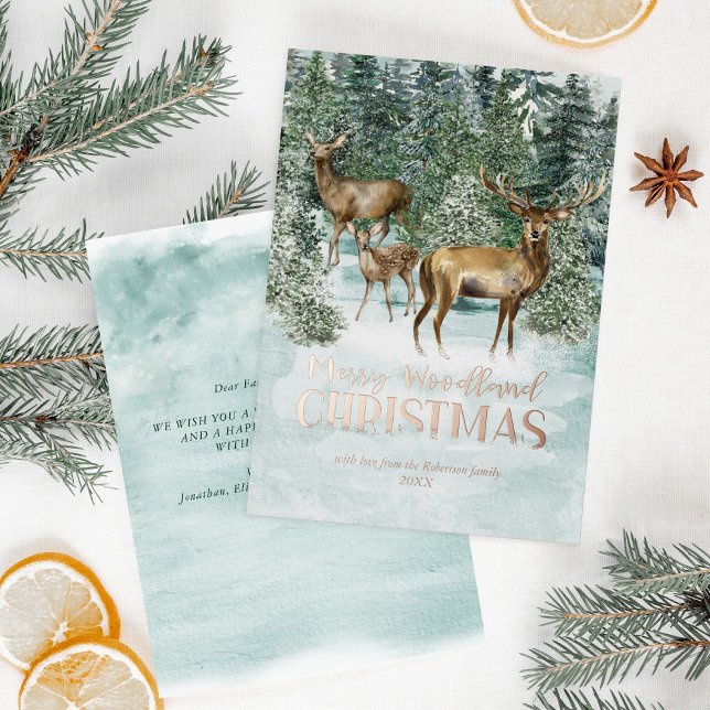 Watercolor Winter Woodland Christmas Rose Gold Foil Holiday Card (Creator Uploaded)