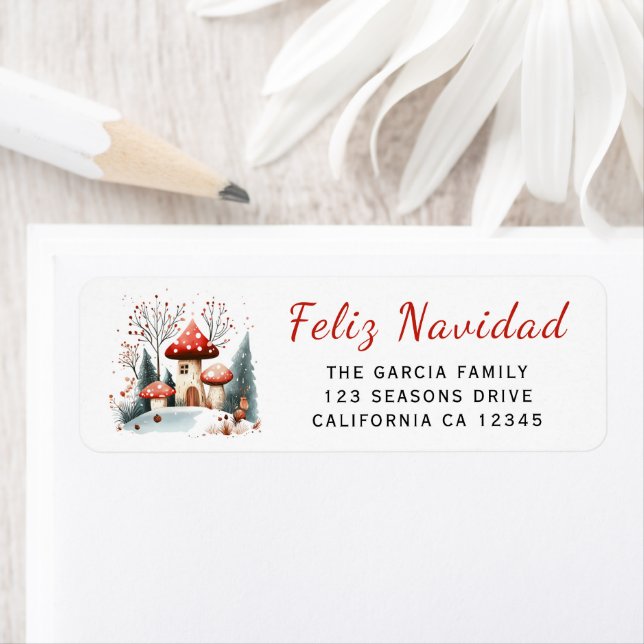 Watercolor Winter Woodland Feliz Navidad Address (Insitu)