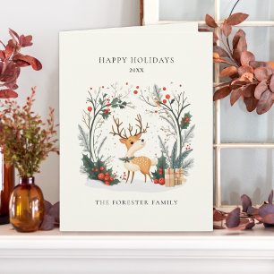 Watercolor Winter Woodland Happy Holidays Greeting Card