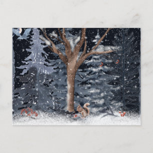 Watercolor Winter Woodland Holiday Postcard