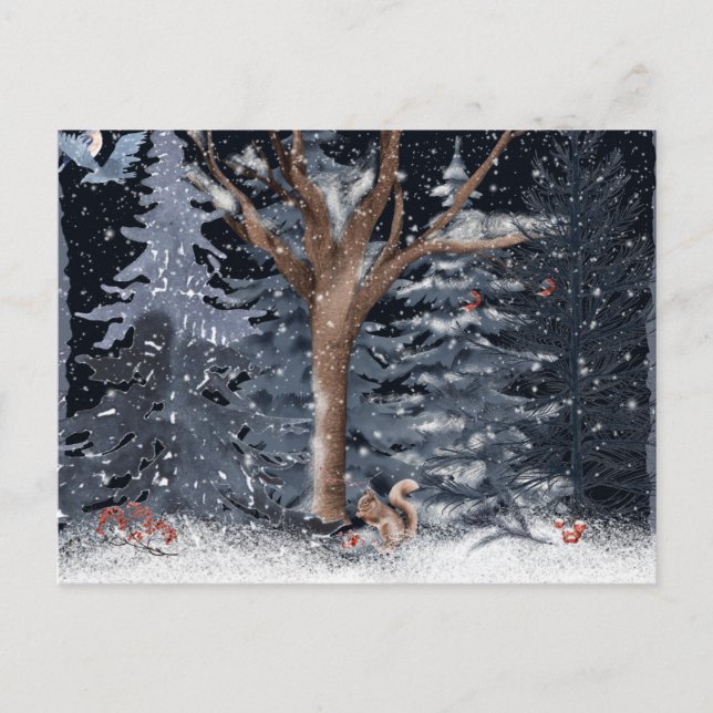 Watercolor Winter Woodland Holiday Postcard (Front)