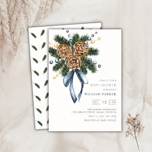 Watercolor Winter Wreath Baby Shower Invitation