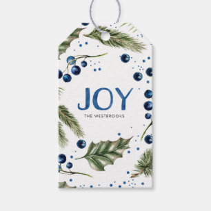 Watercolor Winter Wreath Joyous Christmas Gift Tags