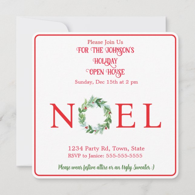 Watercolor Winter Wreath PERSONALIZE Invitation (Front)