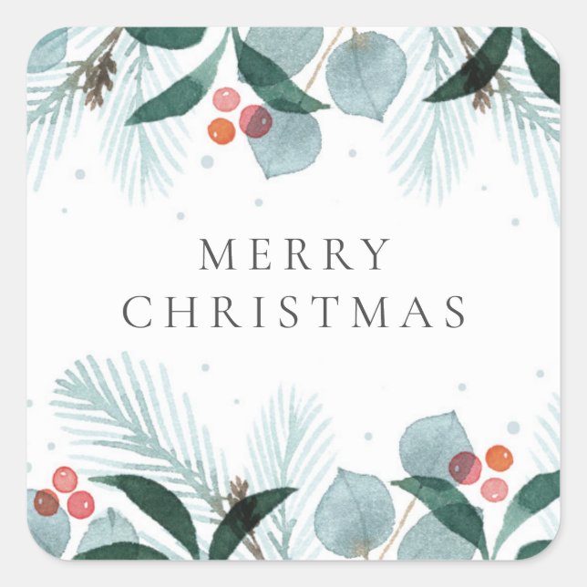 Watercolor Winter Wreath Square Sticker (Front)