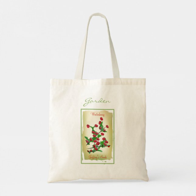 Watercolor Winterberry Branch Seed Packet Tote Bag (Back)