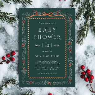 Watercolor Winterberry Frame Baby Shower Green Invitation