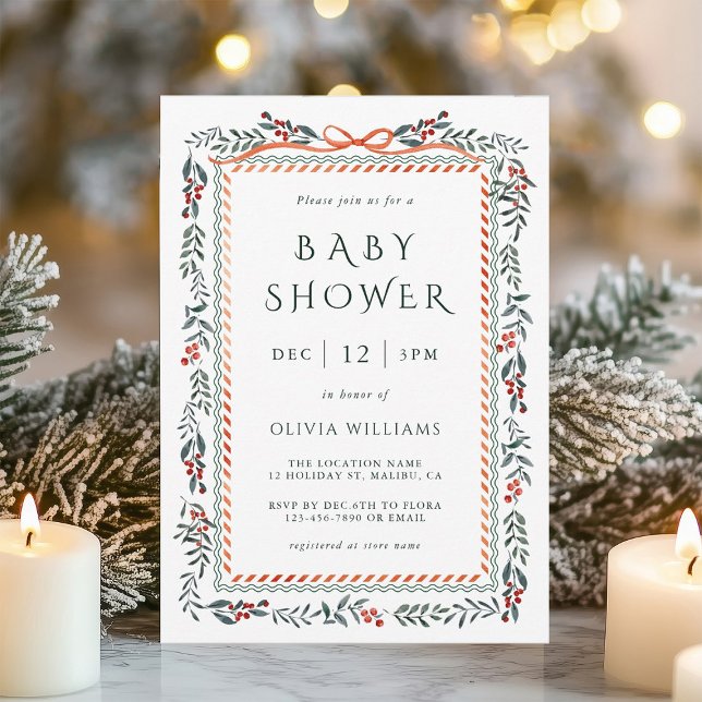 Watercolor Winterberry Frame Baby Shower Invitation (Creator Uploaded)