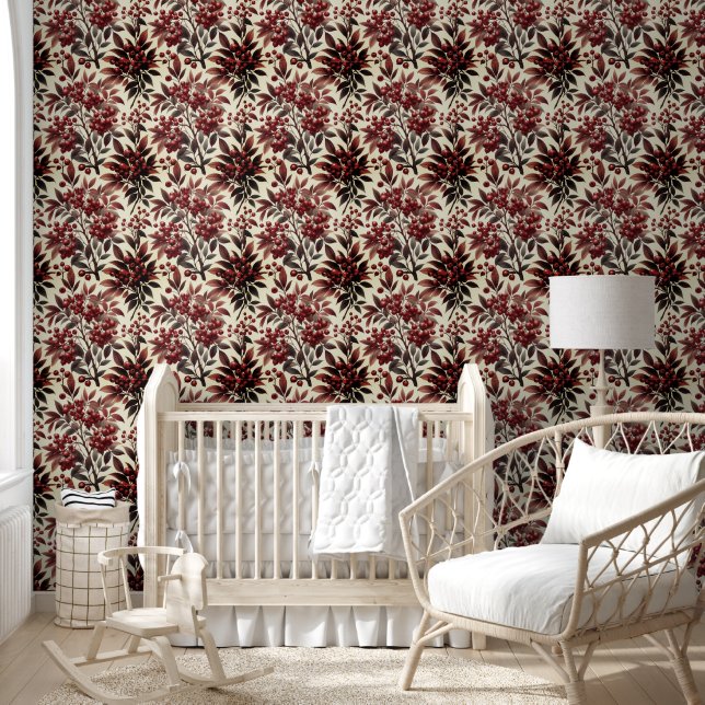 Watercolor Winterberry Geometric  Wallpaper (Kids)
