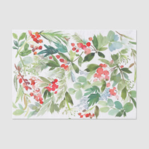 Watercolor Winterberry Holly Pattern Christmas Tissue Paper