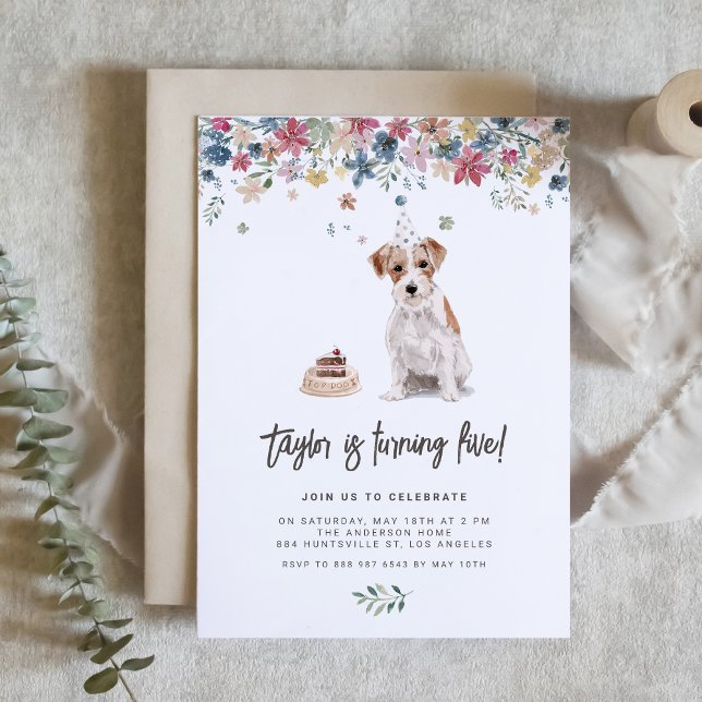 Watercolor Wire Haired Jack Russell Dog Birthday Invitation (Celebrate your furry friend’s special day with our charming Jack Russel birthday invitation.)