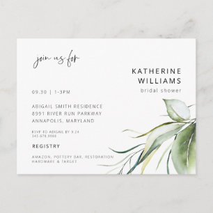 Watercolor Wispy Botanical Modern Bridal Shower  Postcard