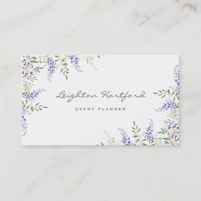 Watercolor Wisteria and Greenery Business Card (Front)