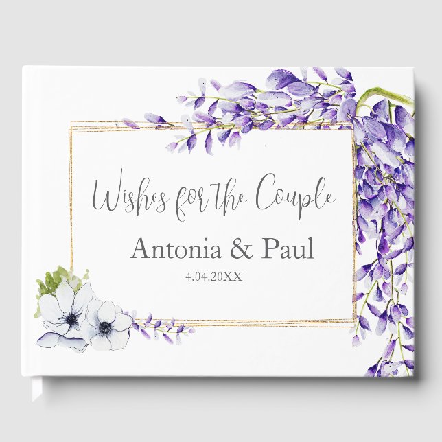 Watercolor Wisteria Blooms Guest Book (Front)