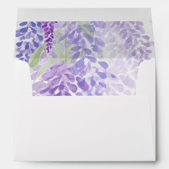Watercolor Wisteria Blooms Romantic Wedding Envelope (Back (Bottom))