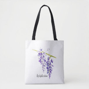 Watercolor Wisteria Botanical Greeting Card Tote Bag