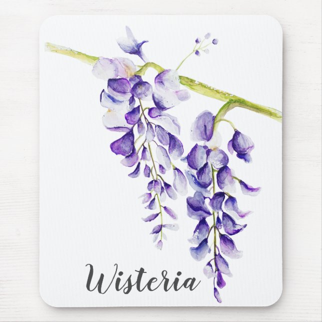 Watercolor Wisteria Botanical Mouse Mat (Front)