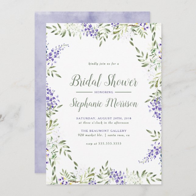 Watercolor Wisteria Bridal Shower Invitation (Front/Back)
