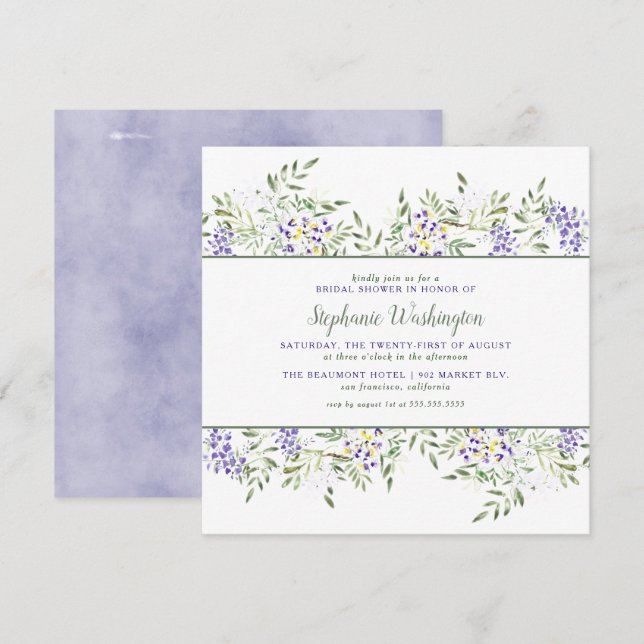 Watercolor Wisteria Bridal Shower Invite | Square (Front/Back)