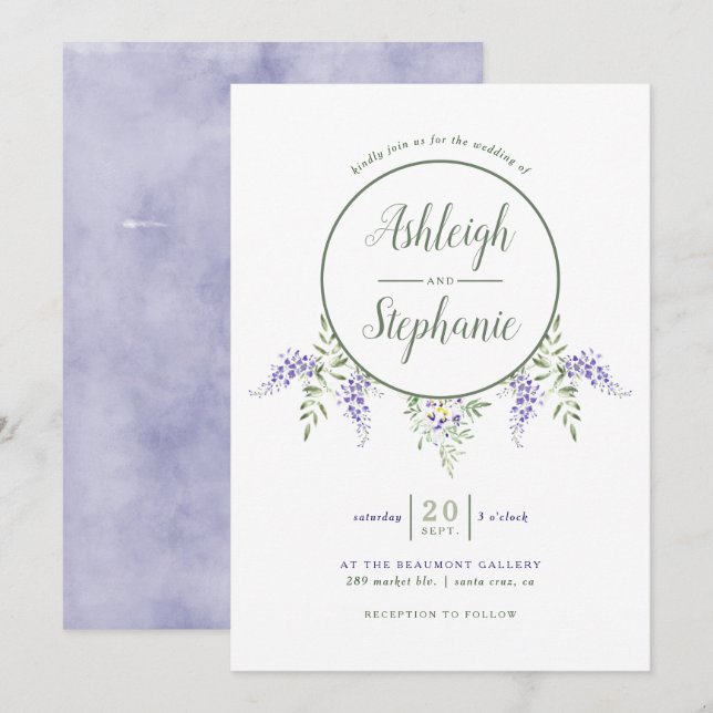 Watercolor Wisteria Drop Wedding Invitation (Front/Back)