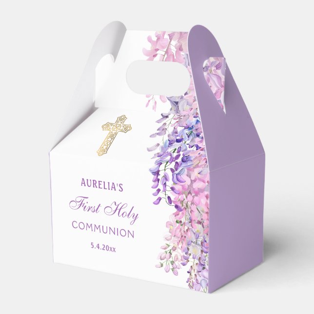 Watercolor Wisteria First Communion Gable Favour Box (Front Side)