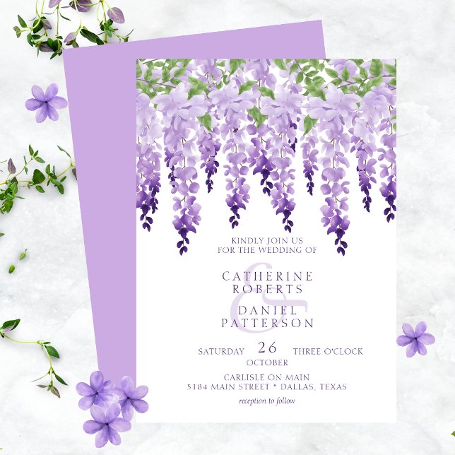 Watercolor Wisteria Floral Elegant Modern Wedding  Invitation (Creator Uploaded)