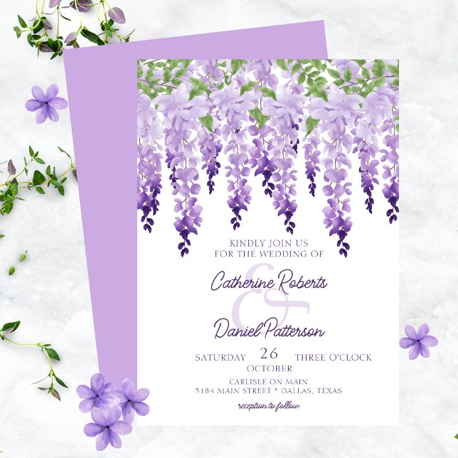 Watercolor Wisteria Floral Elegant Scipt Wedding Invitation (Creator Uploaded)