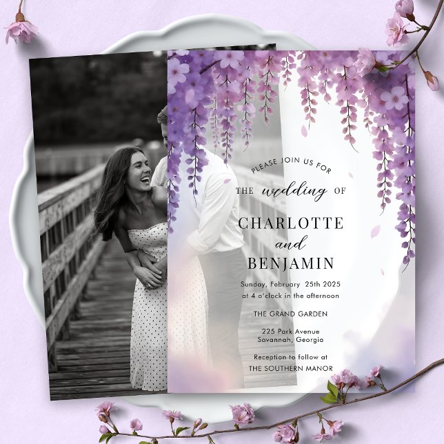 Watercolor Wisteria Floral Elegant Wedding Vellum Invitations (Creator Uploaded)