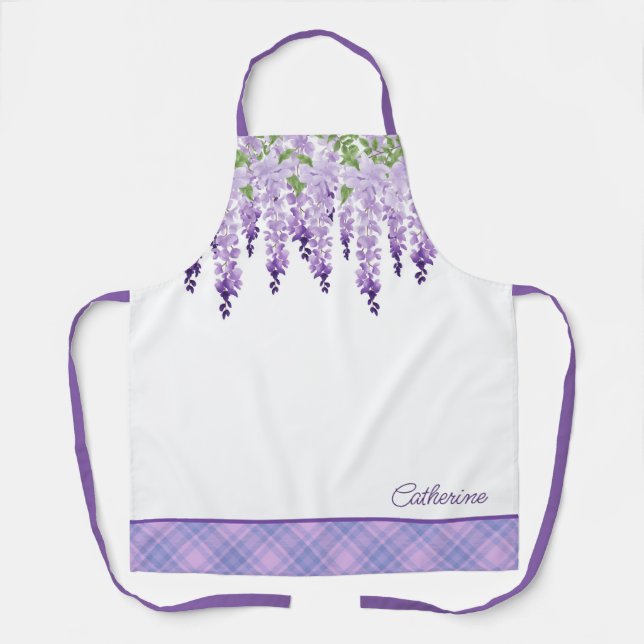 Watercolor Wisteria Floral Personalised Name Apron (Front)