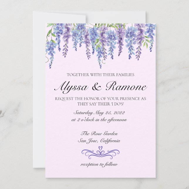 Watercolor Wisteria Floral Wedding Invitation (Front)