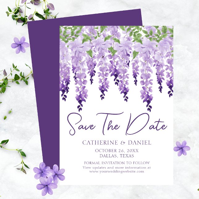 Watercolor Wisteria Floral Wedding Save The Date (Creator Uploaded)